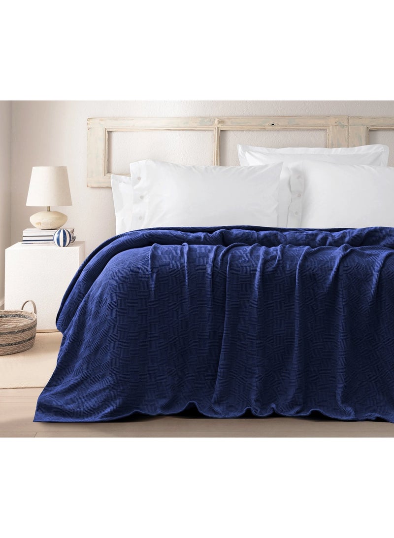 Relax Egyptian cotton Leno throw blanket,ultra-soft & lightweight with an elegant woven design ,king size 255x225 cm ,  Dark Blue - Image 3